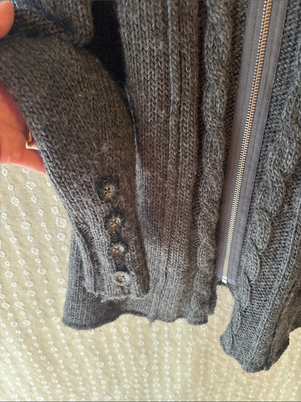 Harley-Davidson Gray Cable Knit Zip-Front Cardigan - Picture 4 of 9